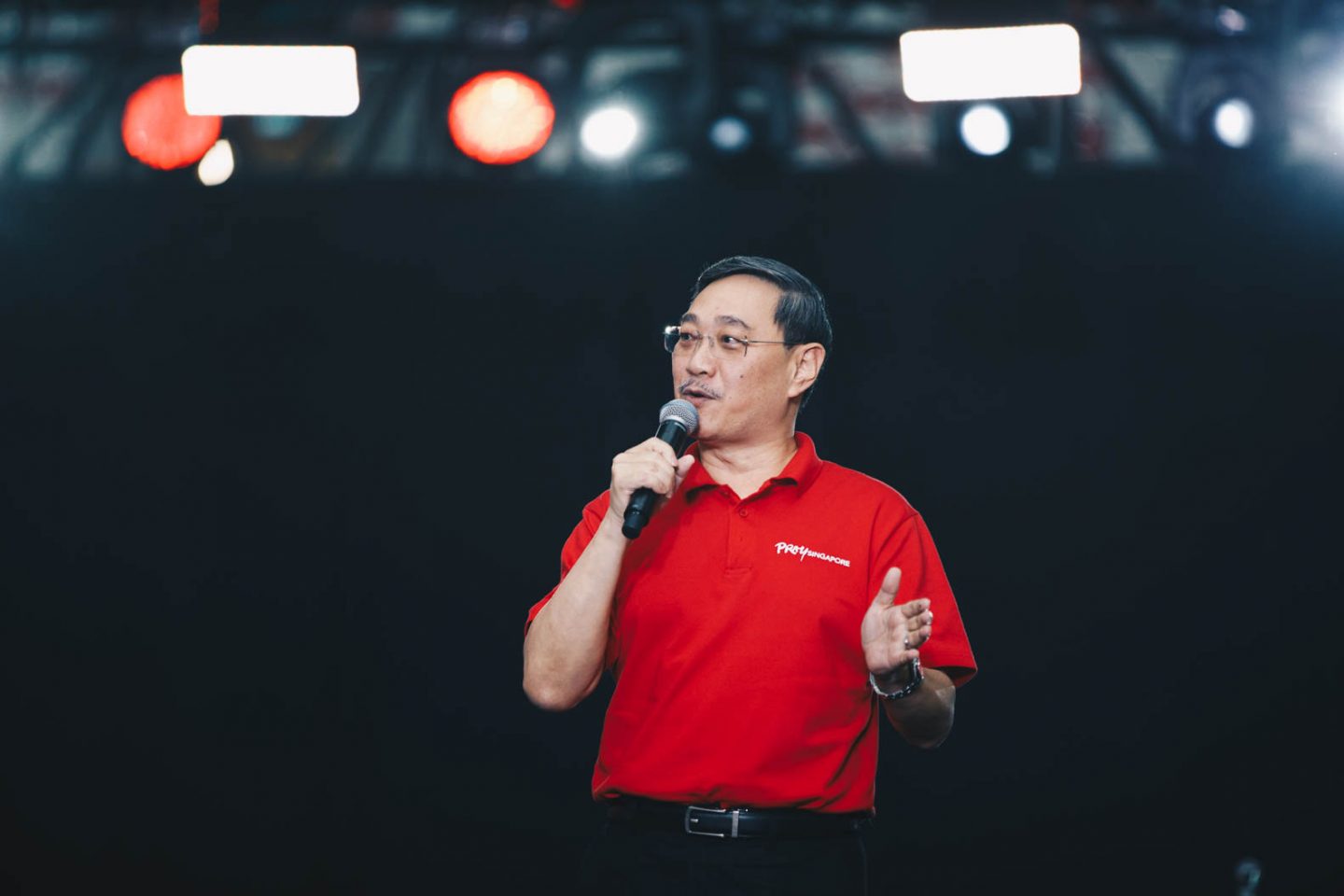 Reverend Edmund Chan delivering his opening address at PraySingapore, exhorting attendees to come before God in holy repentance. Photo by Marcus Chow.