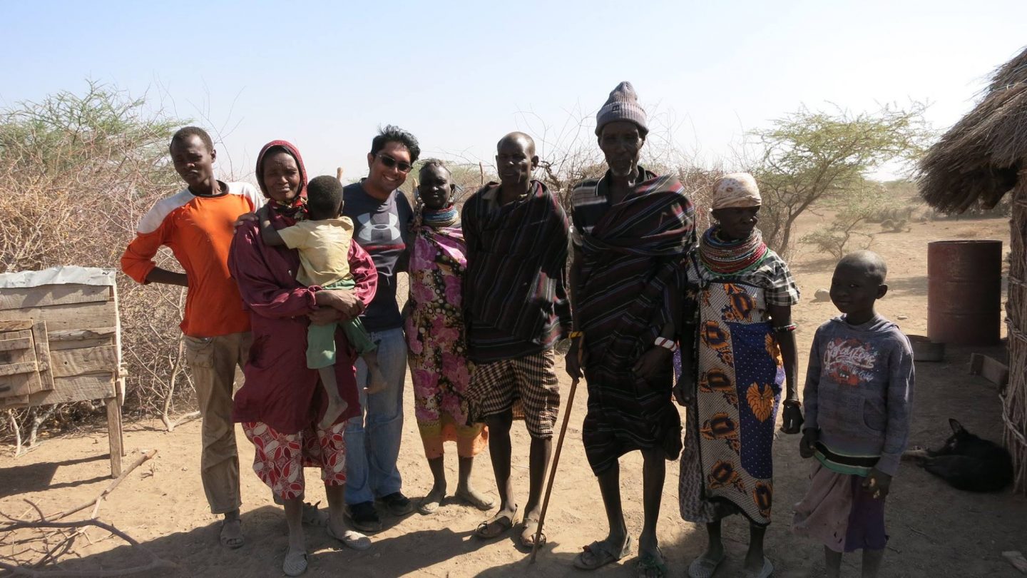 Tim visiting with a family from the Turkana tribe in North Western Kenya. This nomadic community has been struggling because of the drought which has wiped out their cattle and rendered their farmland mere dust.