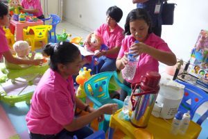 The girls are taught different skills in MyHelper training centres before they are sent to Singapore to work. 