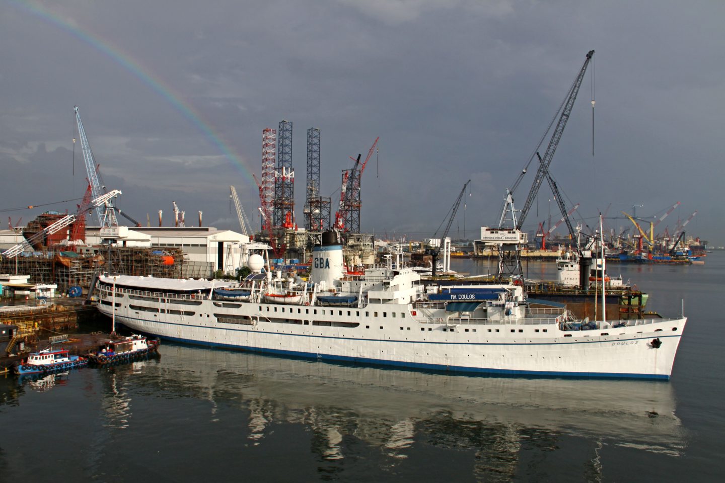 The MV Doulos at the end of her 32-year run, with a rainbow as a reminder of Gods goodness and faithfulness throughout all these years.