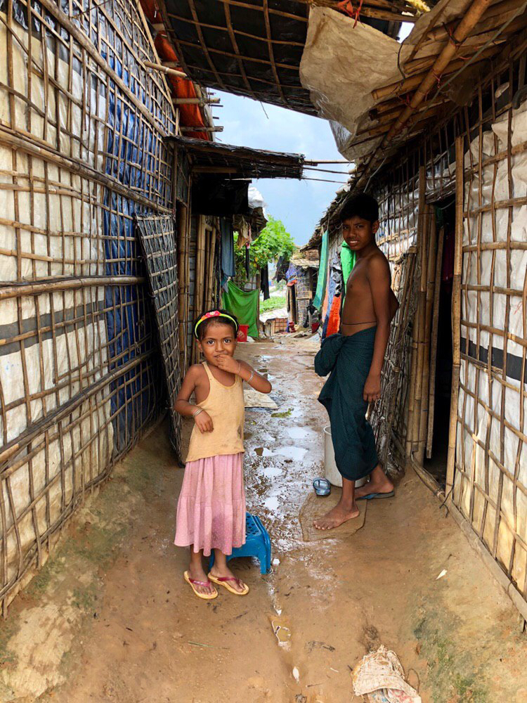 Alleyways in Rohingya refugee camp in Cox's Bazar turn slippery and muddy during the monsoon season, which takes place in June to October in Bangladesh.