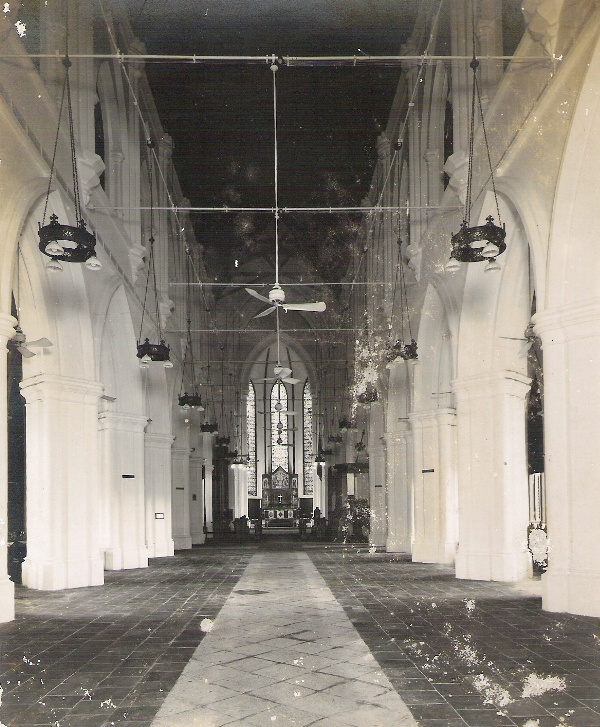 A photograph of an empty nave when it was used as a casualty clearing station and hospital in February 1942 before Singapore fell to the Japanese Army