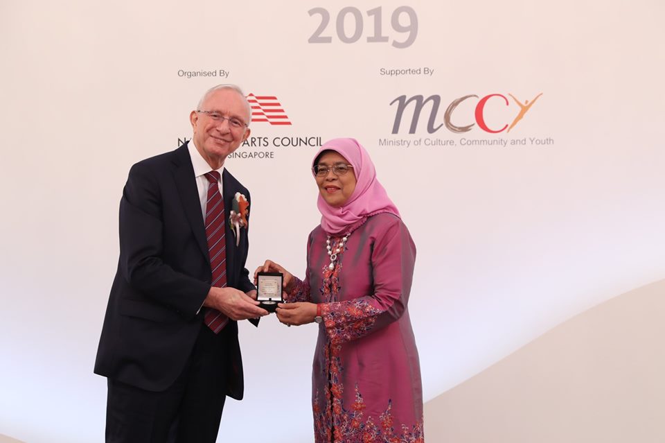 Singapore President, Mdm Halimah Yacob, conferred the Cultural Medallion to Eric on the evening of October 15 at the Istana. Photo from Mdm Halimah Yacob's Facebook page.