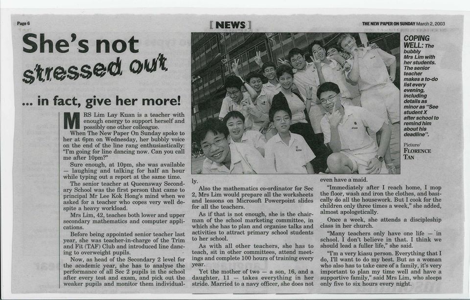 Soh was even featured in the news in 2003 for her work. The article highlighted her heavy workload and the boundless energy she seemed to have. Photo courtesy of Soh Lay Kuan.