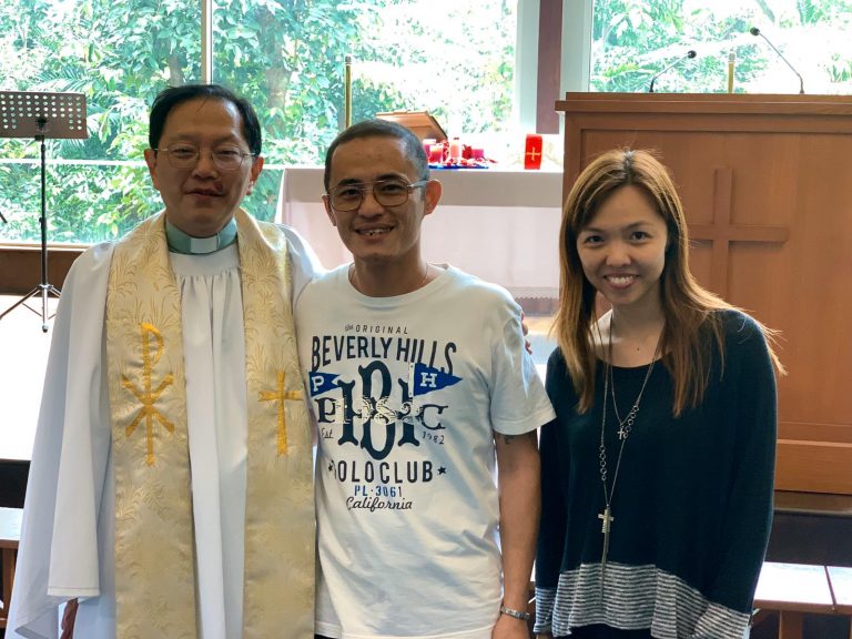 Vincent Wong (centre), who had been trapped in his gambling addiction for almost 30 years, decided to get baptised last Christmas at St Matthew's Church. "I am known and also completely loved by God," he said. His cousin Adeline (right) has been a source of godly encouragement to him. All photos courtesy of Vincent Wong.