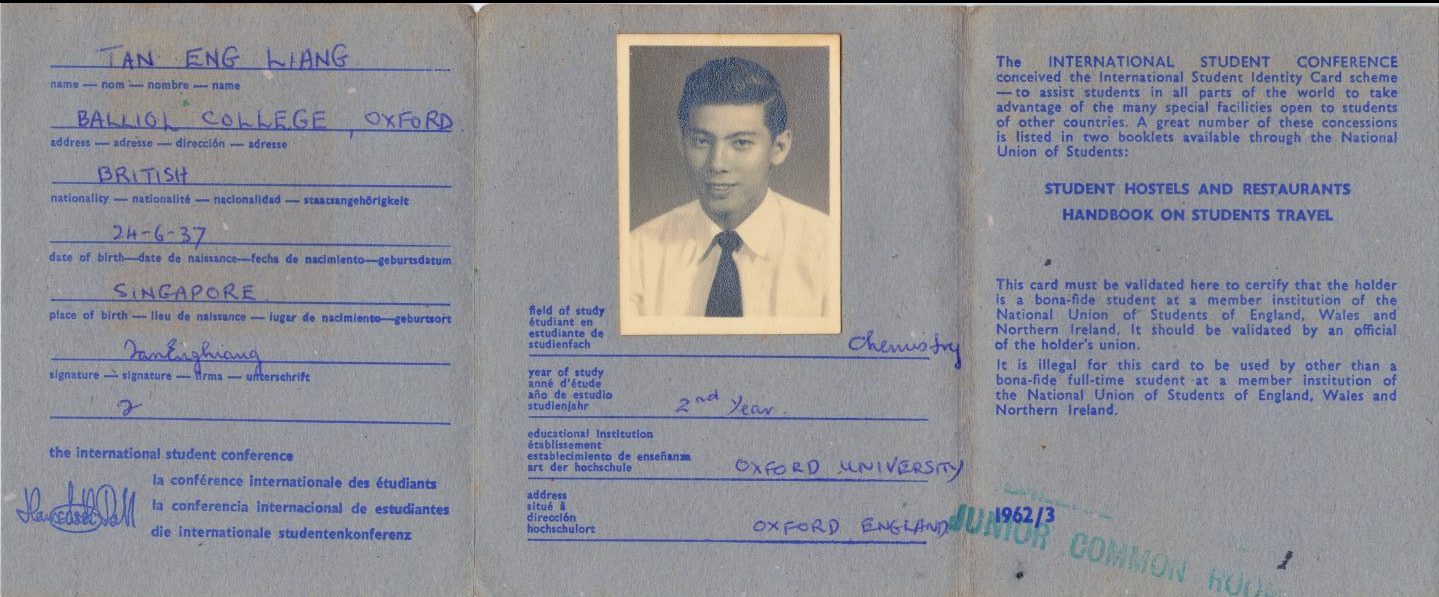 Tan Eng Liang's student ID card while at University of Oxford.