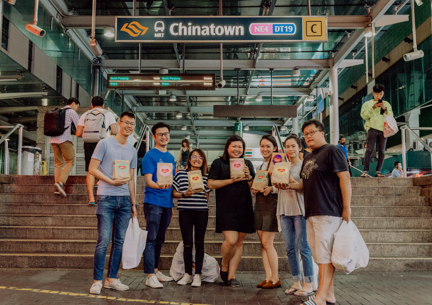 "There is actually so much more we can do for our community and they can really just be simple but thoughtful actions," says Abigail Tang (second from right), pictured here with her cell group heading to Chinatown to distribute the care packs.