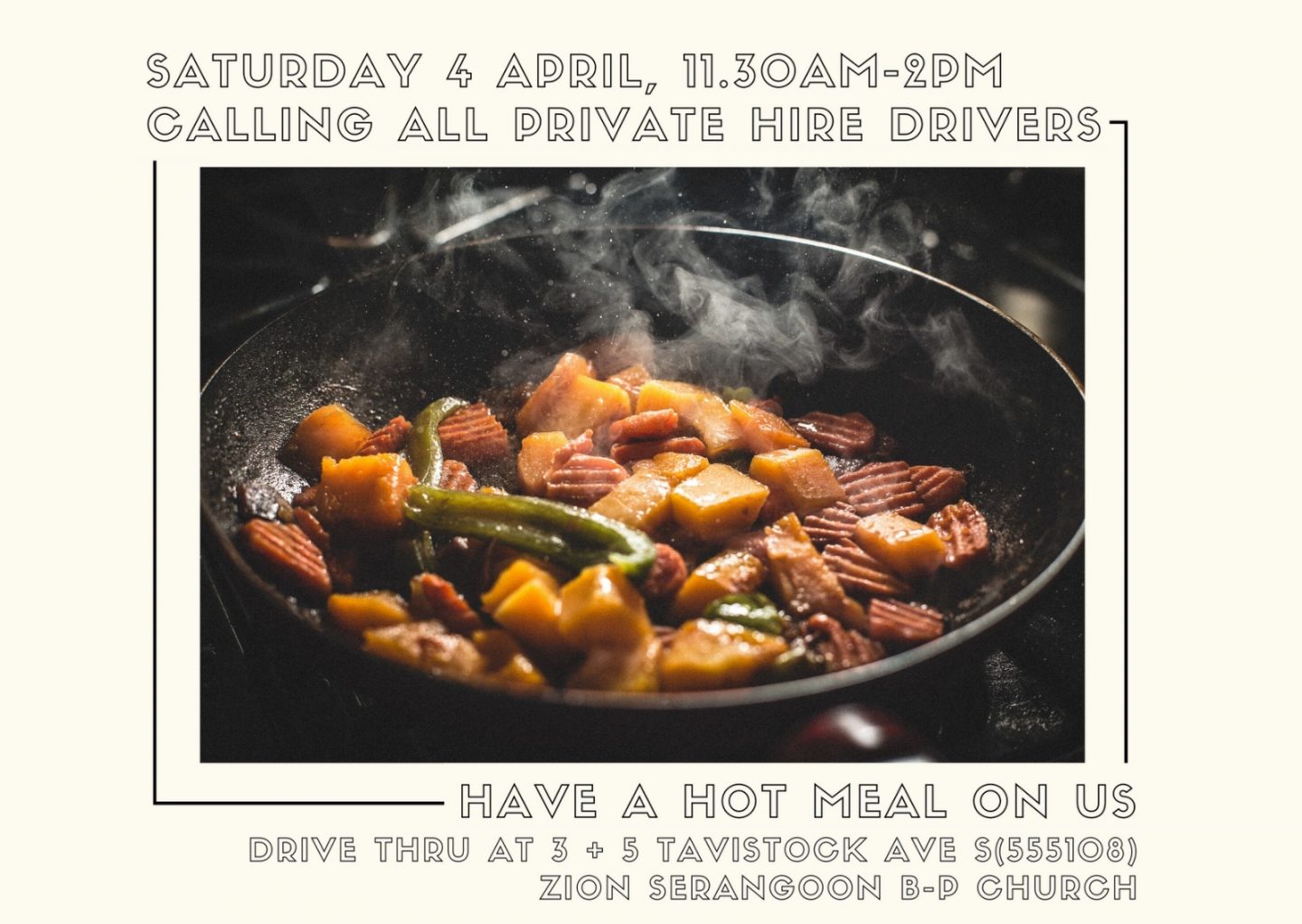 An online flyer announcing the drive-through on April 4. Photo courtesy of Zion Serangoon Bible Presbyterian Church.