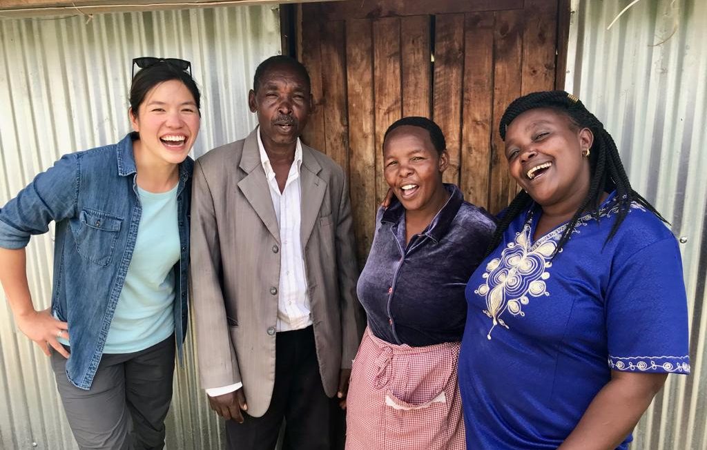 kenya refugee settlement, this is (left to right) me, our village elder, a refugee mama whose house we had built (behind), and Esther.