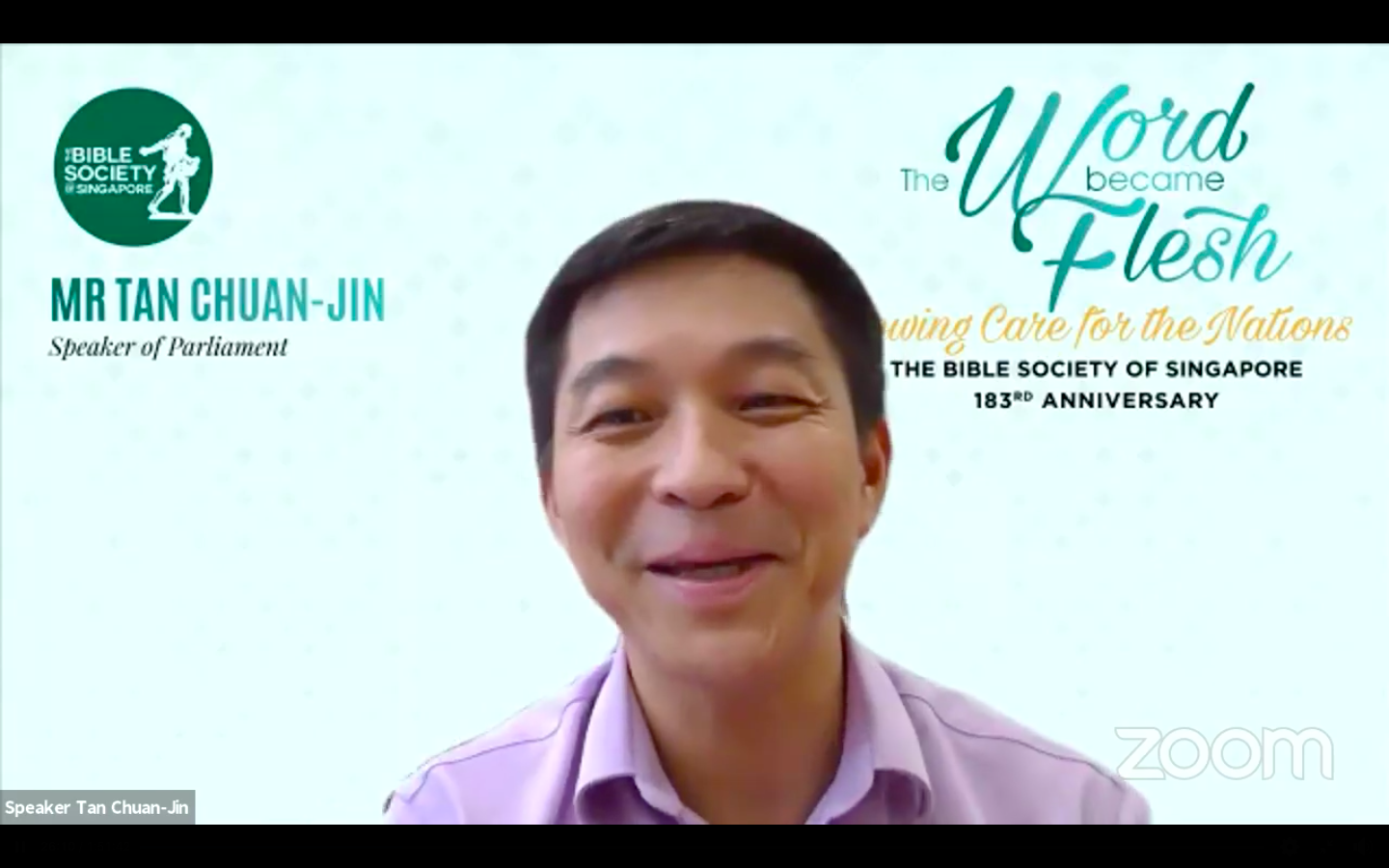 "We need to be clear of our own faith – what is it we believe in and how grounded we are," said Mr Tan to over 470 pastors and Christian leaders at the 183rd anniversary of the Bible Society of Singapore. (Screenshot from the Bible Society of Singapore event.)