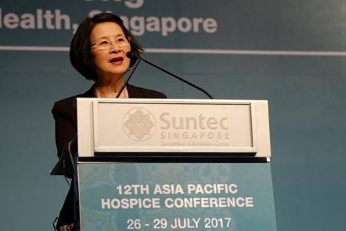 A/Prof Cynthia Goh, co-chair of the 12th Asia Pacific Hospice Conference Organising Committee, welcoming the delegates with her opening speech. Photo from Singapore Hospice Council on Facebook