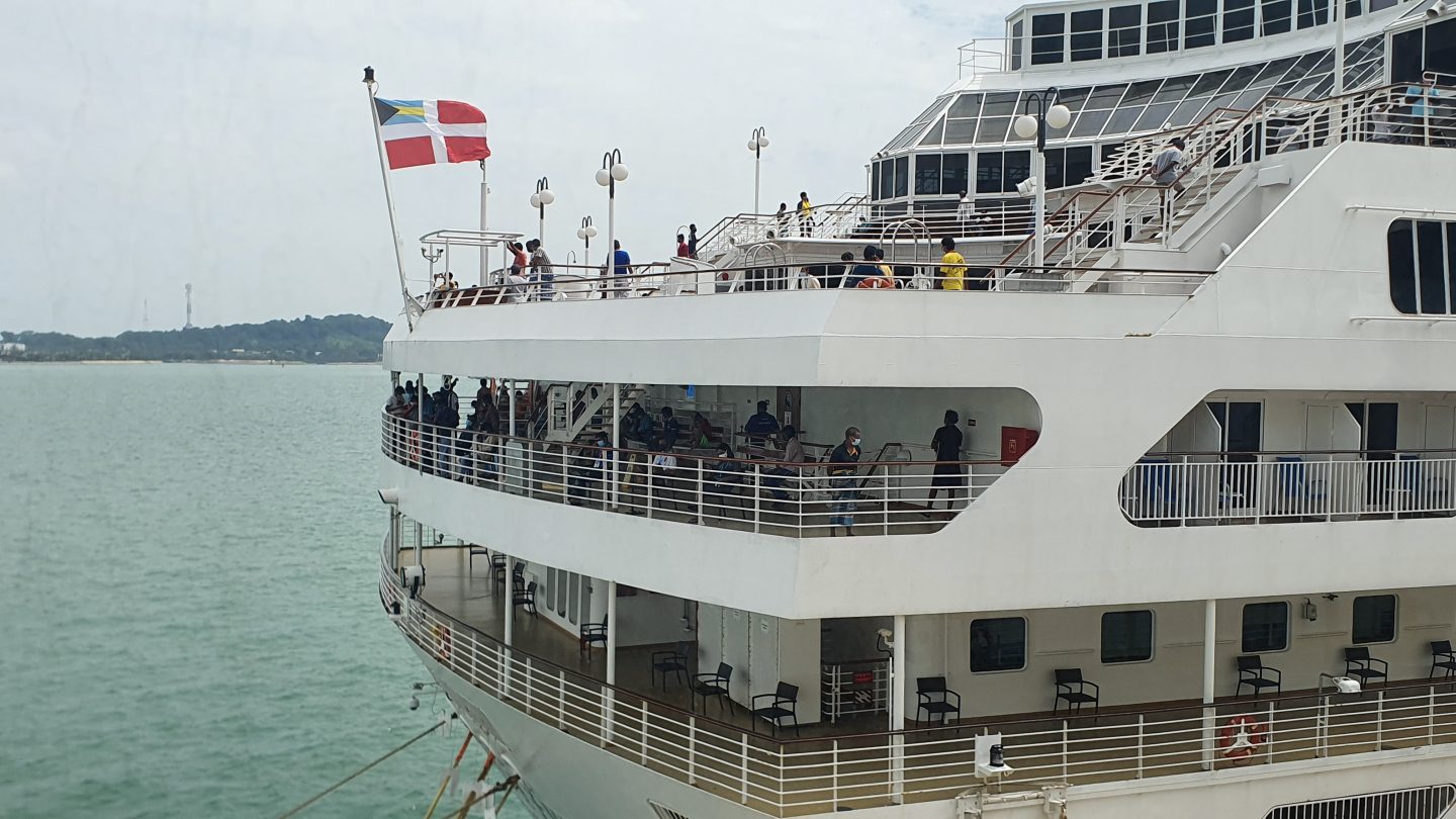 Luxury cruise liners SuperStar Gemini and SuperStar Aquarius are serving as temporary alternative accommodation for about 2,500 workers as they wait to return to their dormitories. Photo courtesy of HealthServe.