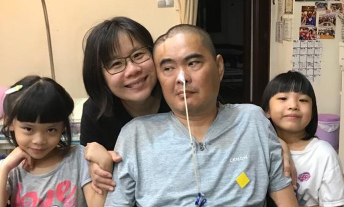 Chia Yen-Yen, 52, who is the main caregiver of her husband, Humphrey, after he suffered a stroke, says that caring for her family is an act of worship unto the Lord. They are pictured here with their two daughters. All photos courtesy of Chia Yen-Yen.