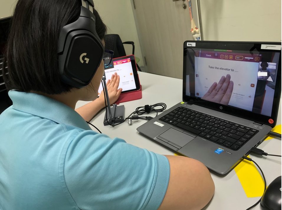 St Lukes Hospital's senior speech therapist, Voon Siew Wei, at a tele-therapy session. “Receiving therapy at home results in greater convenience and savings for clients,” she says.