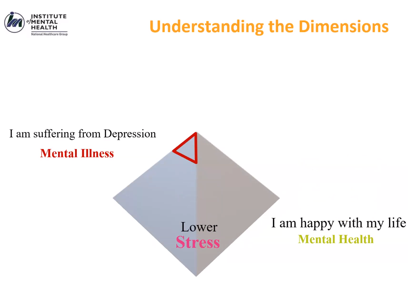Instead of viewing mental illness as the tip of pyramid  while mental health is at the base, Dr Daniel Fung talke about how mental illness really should be seen on one face of the pyramid while mental health on the other. Photo courtesy of Dr Daniel Fung. 