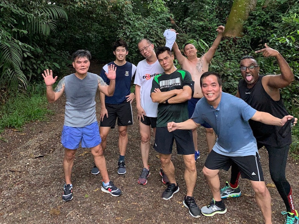 At NLG, the men gather frequently for runs at MacRitchie Reservoir. Pastor Joshua (second from right) explains that it is an "incarnate ministry" where he spends time with members by going running or inviting them to his home for meals. (Photo courtesy of Joshua Lim)