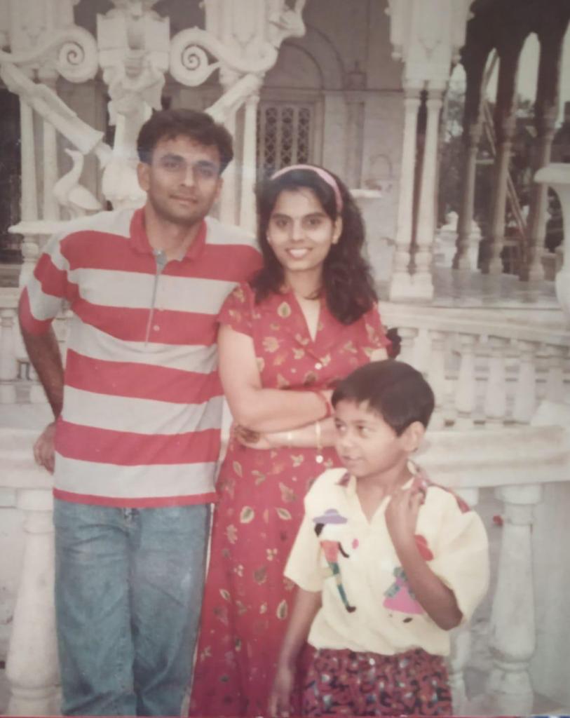 Gita and Anil in 1992, a year after they got married, with Gita's younger brother.
