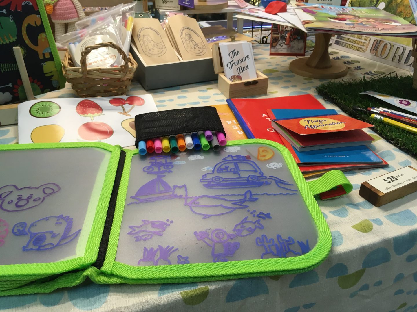Grandma Jenny Shop sells her environmentally-friendly and device-free doodle books along with other children's toys and devotional matrials from The Treasure Box Singapore. It will also be the pick-up location for the two shops' online orders.