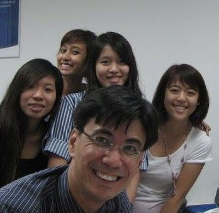 Teo (right, in white) during her first semester of university before the accident happened.