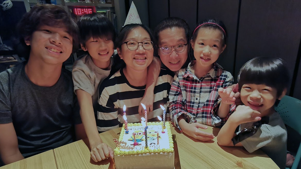 The Lims celebrating Swee Pei's birthday in November. Luther (right) is now five and a half years old.