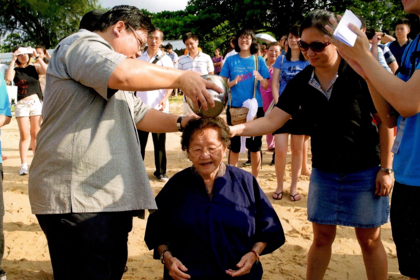 Arielle's grandmother was baptised at an Easter service at the beach in 2012. 