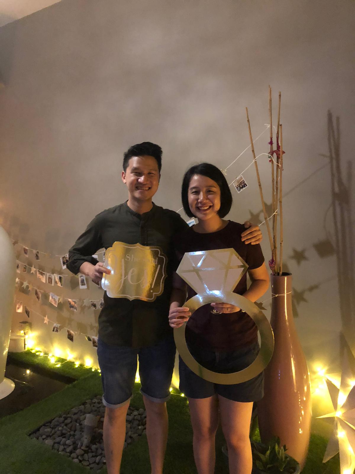Hwee Ling and Bob after he proposed in September 2019.
