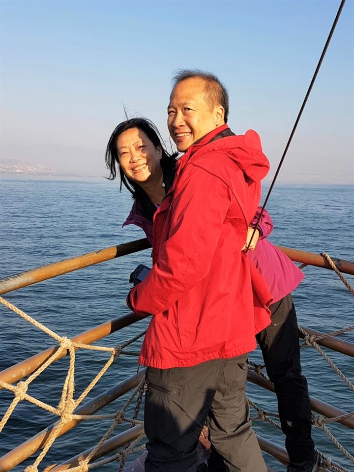 Lee and  Chan in 2016 at the Sea Galilee where Lee cried out to God for help.
