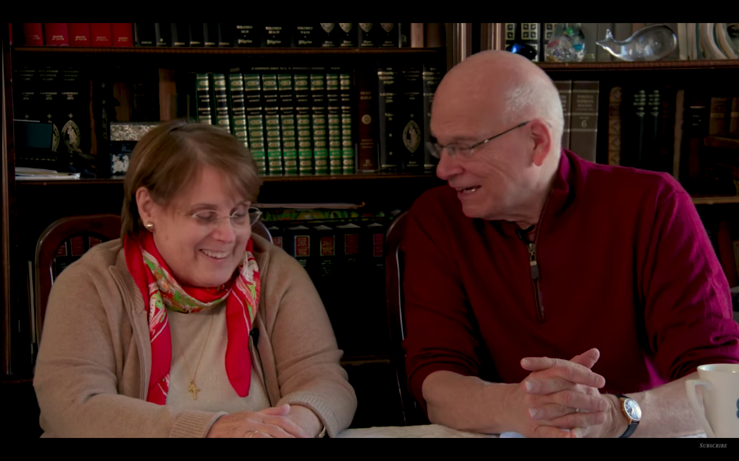 Kathy and Tim Keller during a Q&A segment on Gospel In Life's devotional videos. 