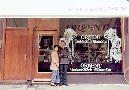 Sih's parents in front of their restaurant in Amsterdam. They closed it when the retired and came to live in Singapore.