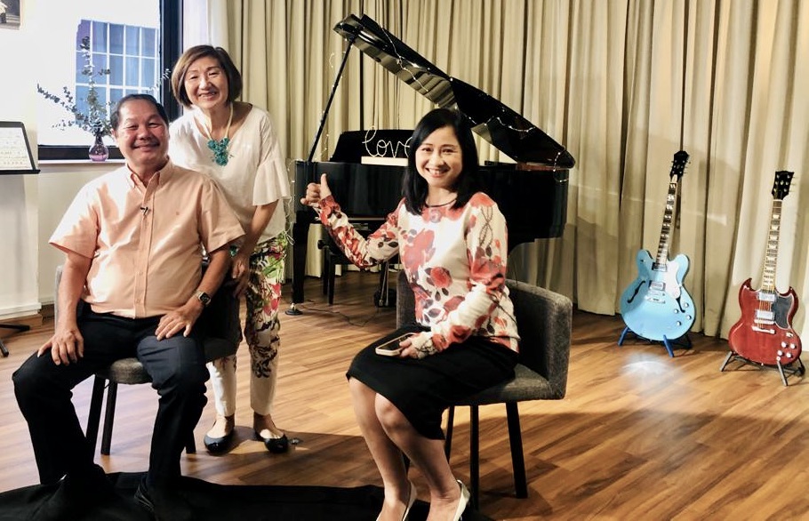 Eric Lim (right), who was paralysed after a fall, is one of four people who share of God's miraculous healing in the online concert. With him is his wife Janice Teo (centre) and Lai Li Fang, who wrote and sang the song that accompanies his testimony. Lai's husband had told her about Eric, who is a Connect Group leader at his church.