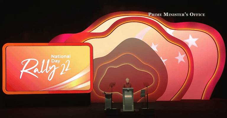 Prime Minister Lee Hsien Loong speaking at the National Day Rally 2022.