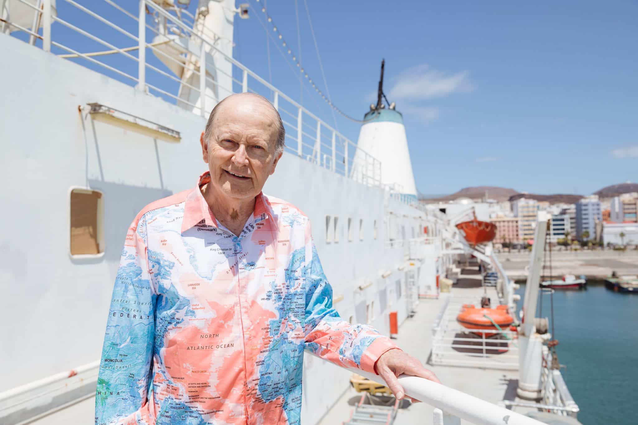The founder of Operation Mobilisation, George Verwer, on board the Logos Hope in the Canary Islands in 2022. Photo courtesy OM.