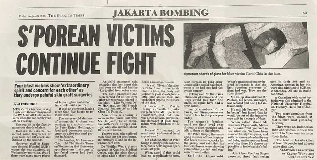 Jakarta Marriott bomb blast 2003 survivor
