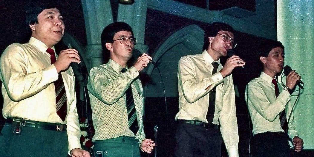 Singing with pastors (L-R) Rev Melvin Huang, Bishop Gordon Wong, Pastor Leslie Quahe. Singing And Can It Be